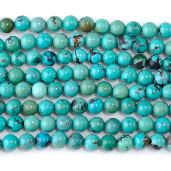 Hubei Turquoise with Matrix 6.7mm Round Beads - 15-16 Inch