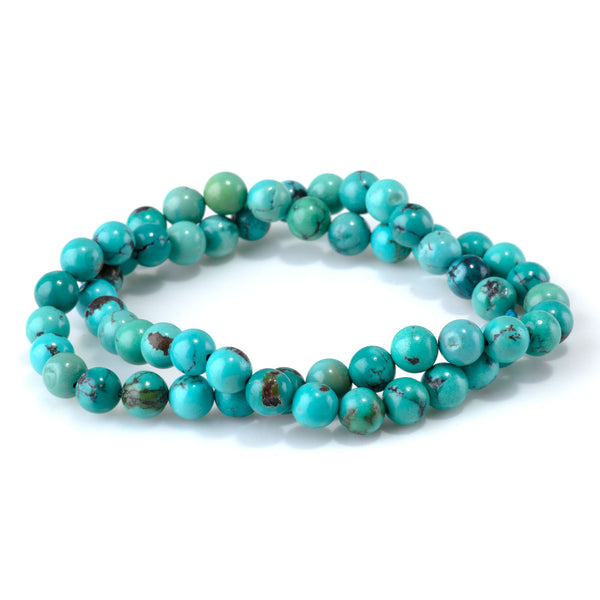 Hubei Turquoise with Matrix 6.7mm Round Beads - 15-16 Inch
