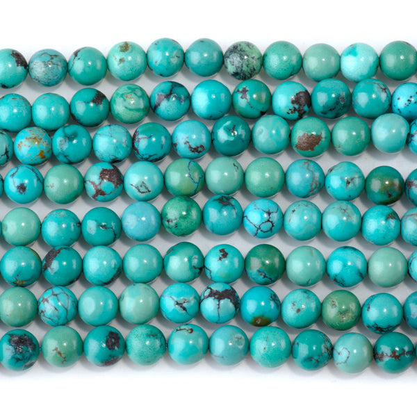 Hubei Turquoise with Matrix 6.7mm Round Beads - 15-16 Inch