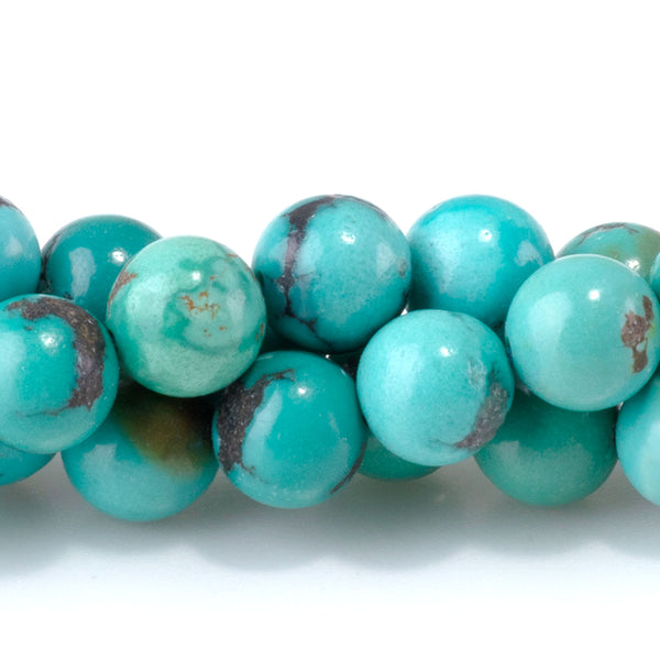 Hubei Turquoise with Matrix 6.7mm Round Beads - 15-16 Inch