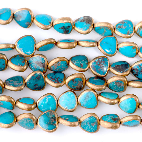 Hubei Turquoise with Copper Painted Edge 10mm Triangle - 15-16 Inch