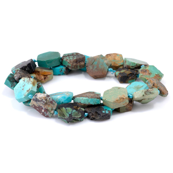 Hubei Turquoise 12-18mm Freeform Flat Hexagon - 15-16 Inch