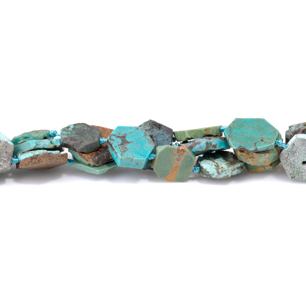 Hubei Turquoise 12-18mm Freeform Flat Hexagon - 15-16 Inch