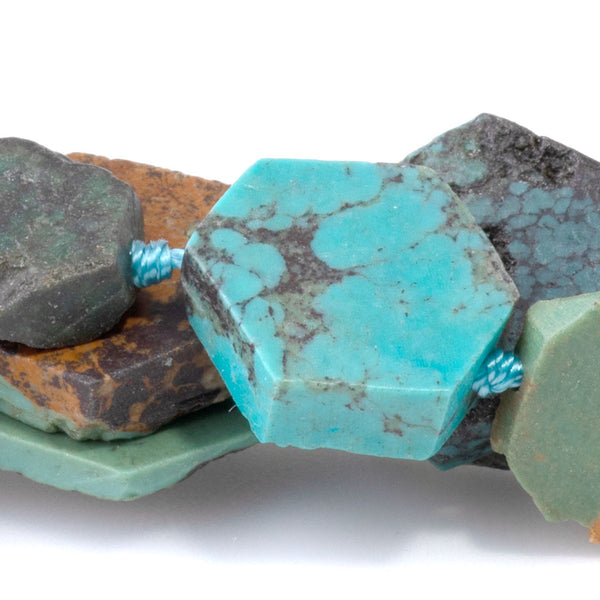 Hubei Turquoise 12-18mm Freeform Flat Hexagon - 15-16 Inch