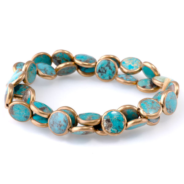 Hubei Turquoise with Copper Painted Edge 12mm Coin - 15-16 Inch