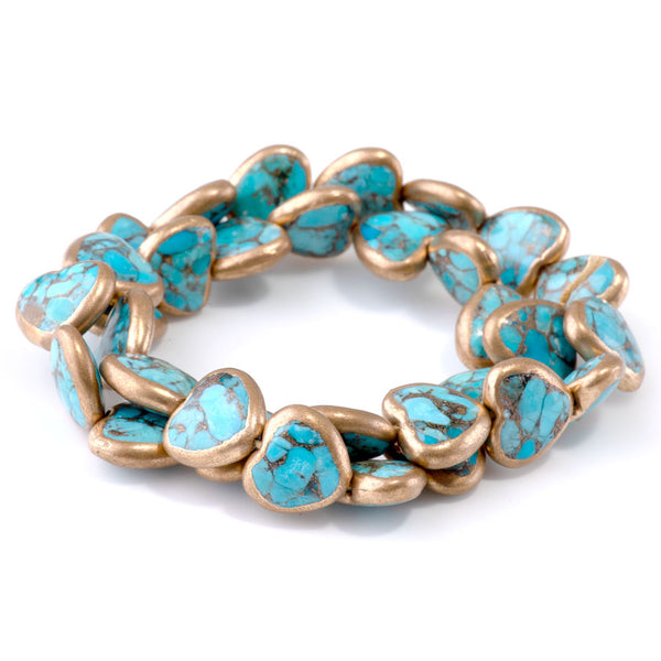 Hubei Turquoise with Copper Painted Edge 12x16mm Heart - 15-16 Inch