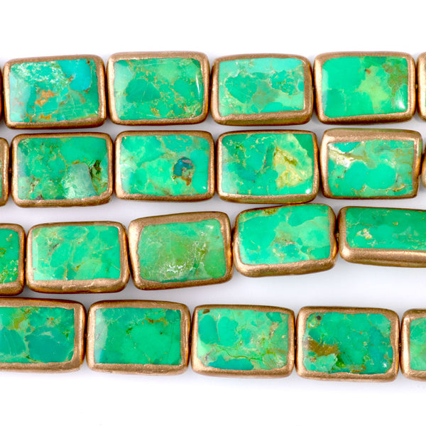 Hubei Turquoise Green with Copper Painted Edge 13x18 Rectangle - 15-16 Inch