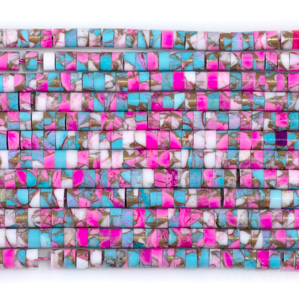 Turquoise & Dyed Magnesite (Compressed) 2x4 Heishi - 15-16 Inch