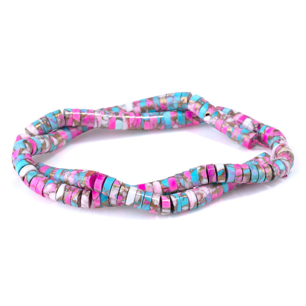 Turquoise & Dyed Magnesite (Compressed) 2x6 Heishi - 15-16 Inch