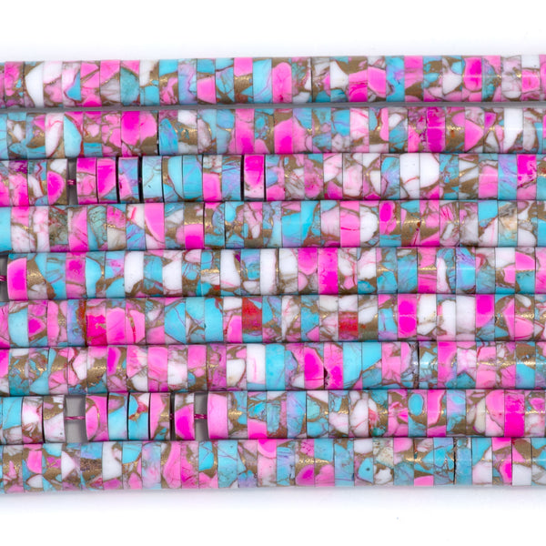 Turquoise & Dyed Magnesite (Compressed) 2x6 Heishi - 15-16 Inch