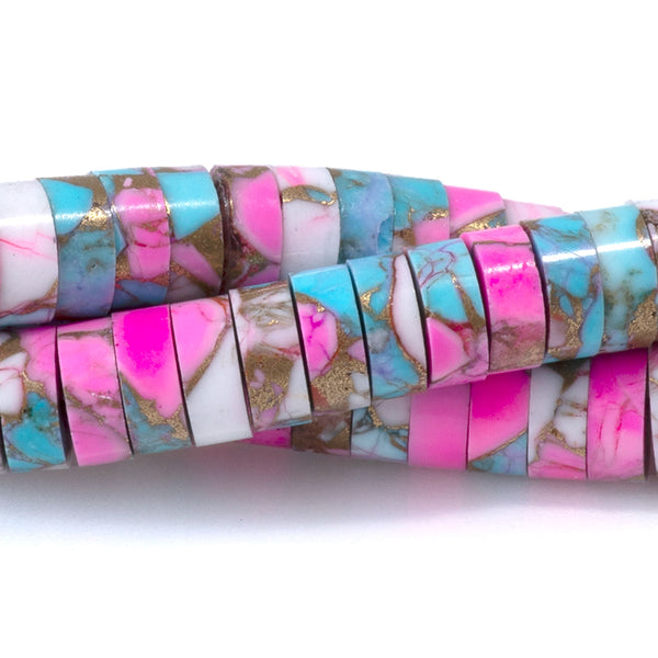 Turquoise & Dyed Magnesite (Compressed) 2x6 Heishi - 15-16 Inch