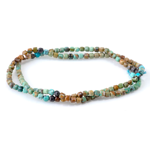 Hubei Turquoise 3mm Banded Table Cut Cube - 15-16 Inch