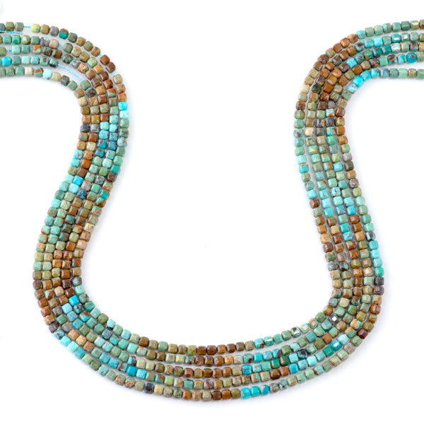 Hubei Turquoise 3mm Banded Table Cut Cube - 15-16 Inch