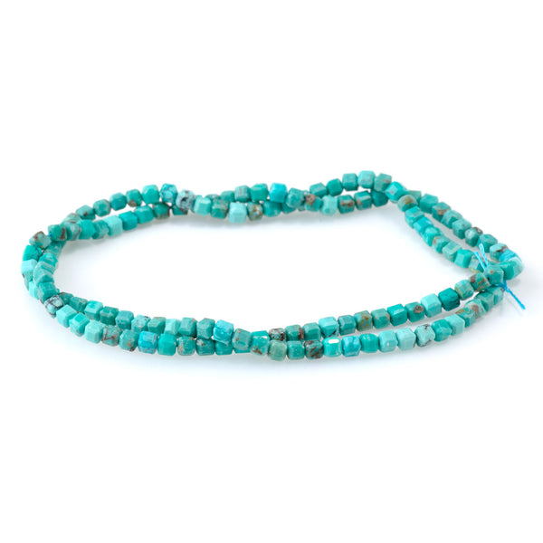Hubei Turquoise 3mm Green Table Cut Cube Bead - 15-16 Inch