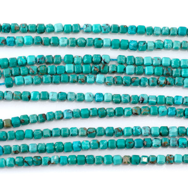 Hubei Turquoise 3mm Green Table Cut Cube Bead - 15-16 Inch
