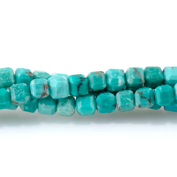 Hubei Turquoise 3mm Green Table Cut Cube Bead - 15-16 Inch