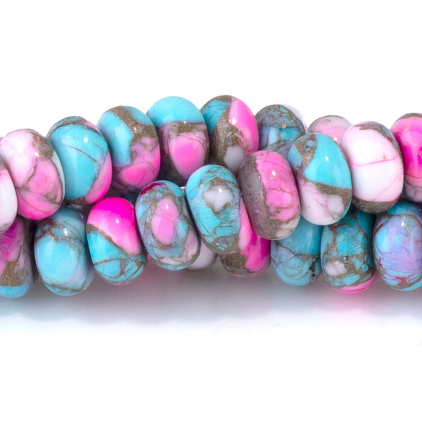 Turquoise & Dyed Magnesite (Compressed) 4x6mm Rondelle - 15-16 Inch
