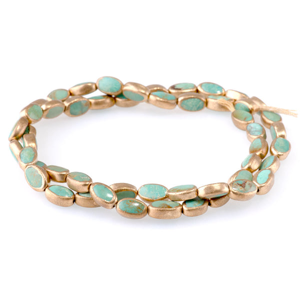 Hubei Turquoise with Copper Painted Edge 5x8mm Oval - 15-16 Inch