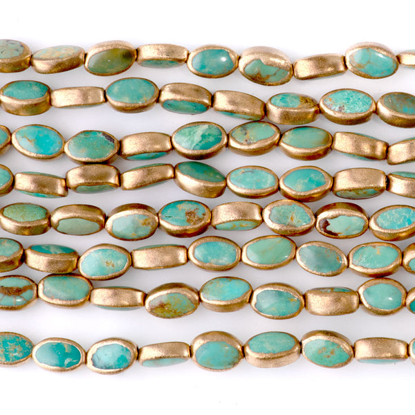 Hubei Turquoise with Copper Painted Edge 5x8mm Oval - 15-16 Inch