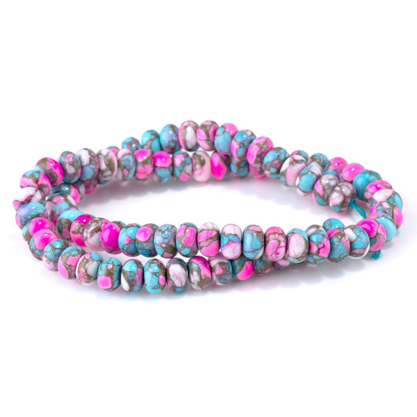 Turquoise & Dyed Magnesite (Compressed) 5x8mm Rondelle - 15-16 Inch