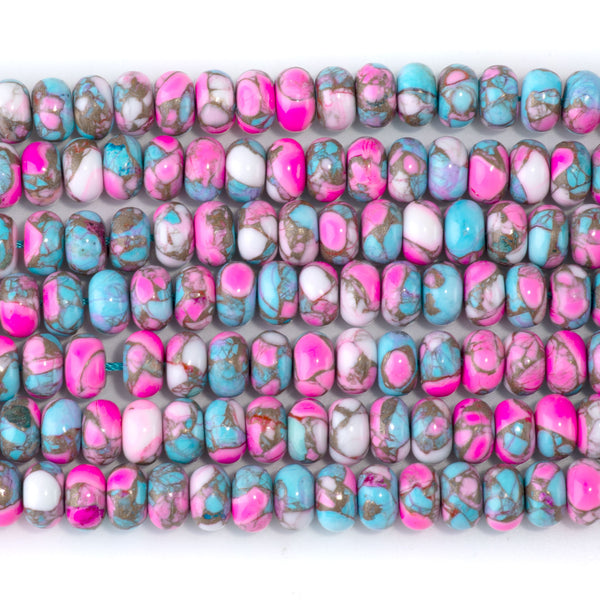 Turquoise & Dyed Magnesite (Compressed) 5x8mm Rondelle - 15-16 Inch