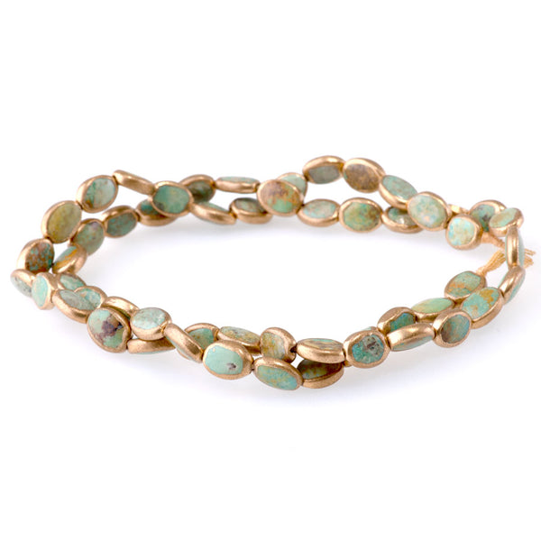 Hubei Turquoise with Copper Painted Edge 6x8mm Oval - 15-16 Inch