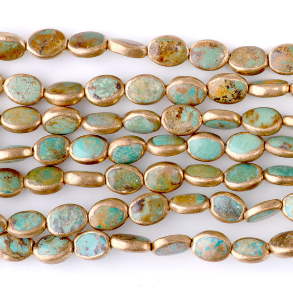 Hubei Turquoise with Copper Painted Edge 6x8mm Oval - 15-16 Inch