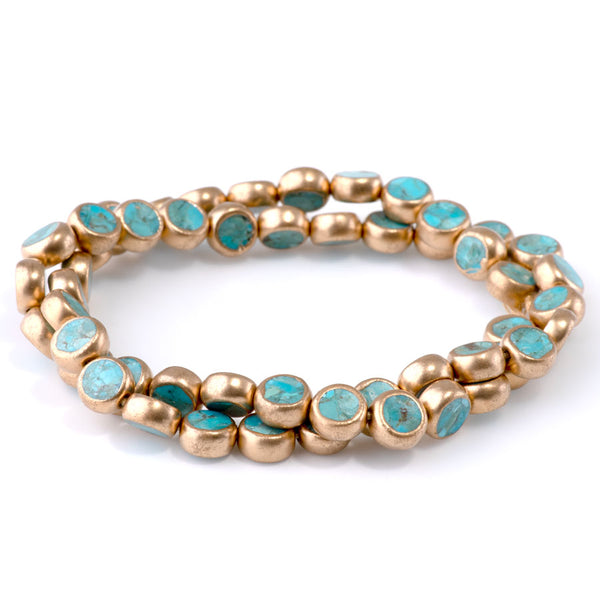 Hubei Turquoise Blue with Copper Painted Edge 8mm Coin - 15-16 Inch