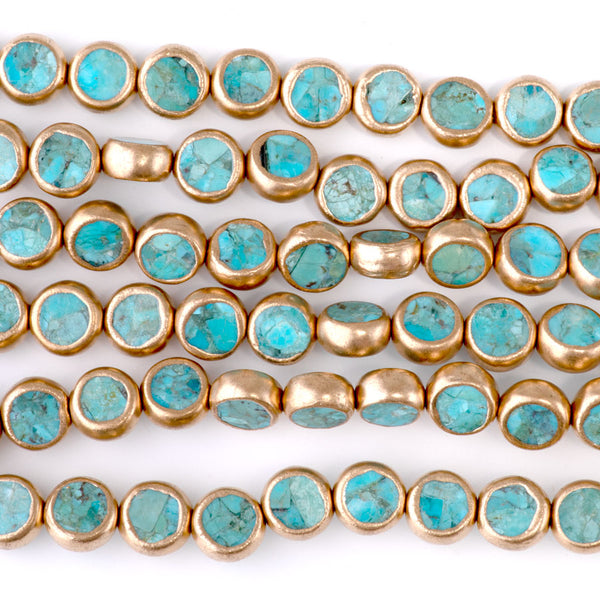 Hubei Turquoise Blue with Copper Painted Edge 8mm Coin - 15-16 Inch