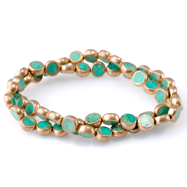 Hubei Turquoise Green with Copper Painted Edge 8mm Coin - 15-16 Inch