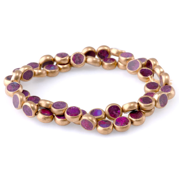Hubei Turquoise Purple with Copper Painted Edge 8mm Coin - 15-16 Inch