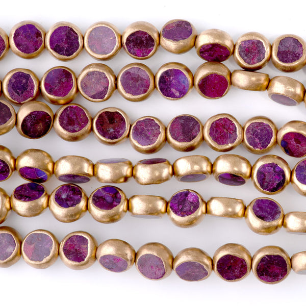 Hubei Turquoise Purple with Copper Painted Edge 8mm Coin - 15-16 Inch
