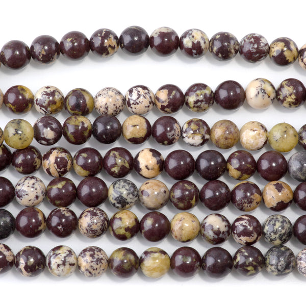 Burgundy Flower Turquoise 8mm Round - 15-16 Inch