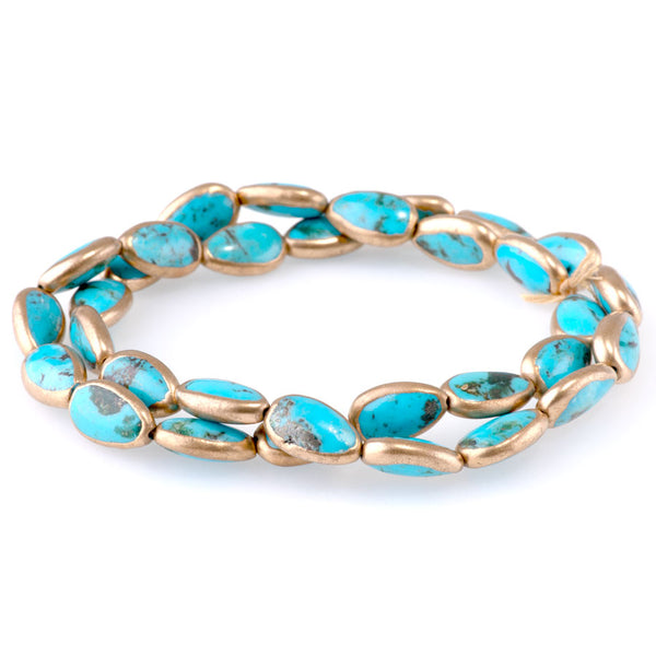 Hubei Turquoise Blue with Copper Painted Edge 8x13mm Pear - 15-16 Inch