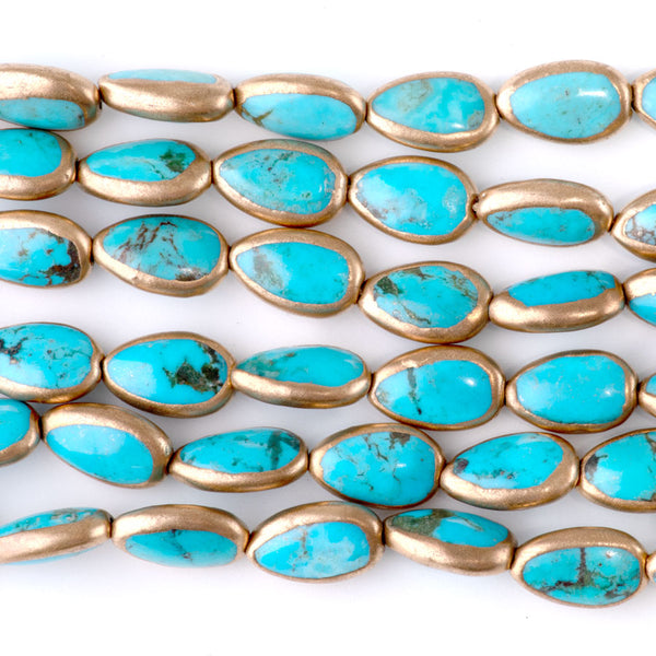 Hubei Turquoise Blue with Copper Painted Edge 8x13mm Pear - 15-16 Inch