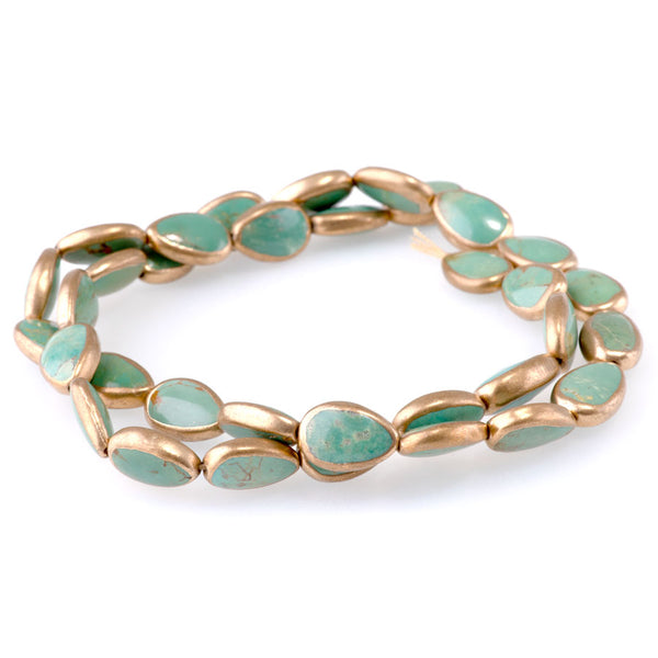 Hubei Turquoise Green with Copper Painted Edge 8x13mm Pear - 15-16 Inch