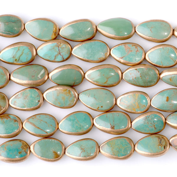 Hubei Turquoise Green with Copper Painted Edge 8x13mm Pear - 15-16 Inch