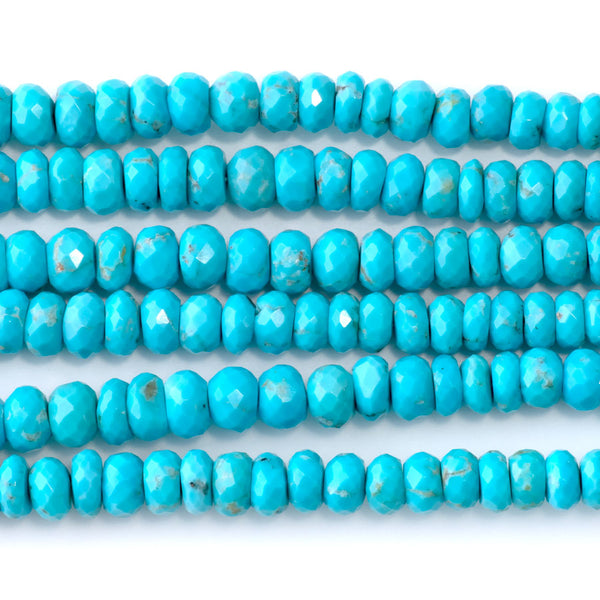 Kingman Turquoise 4-6 Graduated Faceted Rondelle - 16-17 Inch