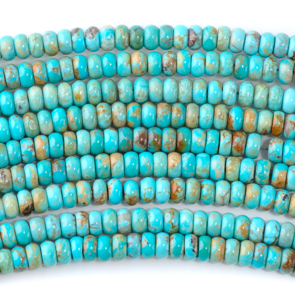 Kingman Turquoise 6mm Blue Brown Rondelle - 15-16 Inch