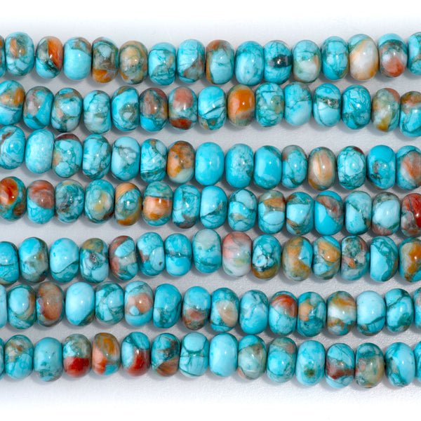 Turquoise and Spiny Oyster 4x6mm Rondelle - 15-16 Inch