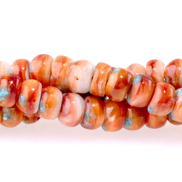 Spiny Oyster and Turquoise 6mm Free Form Rondelle - 15-16 Inch