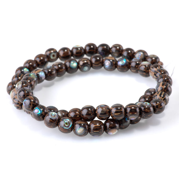 Patikan Wood with Abalone Inlay 8mm Round Bead - 15-16 Inch