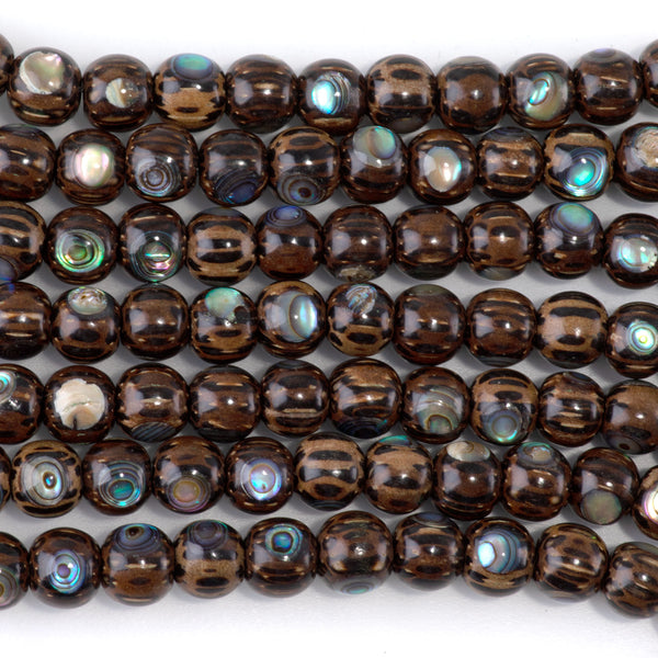 Patikan Wood with Abalone Inlay 8mm Round Bead - 15-16 Inch
