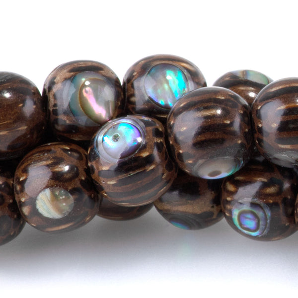 Patikan Wood with Abalone Inlay 8mm Round Bead - 15-16 Inch