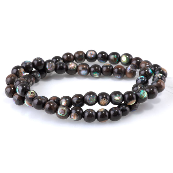 Tiger Kamagong (Ebony) Wood with Abalone Inlay 8mm Round - 15-16 Inch