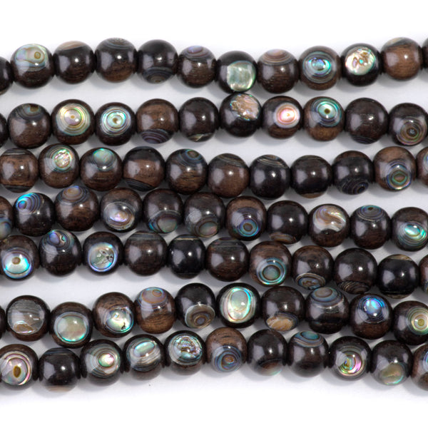 Tiger Kamagong (Ebony) Wood with Abalone Inlay 8mm Round - 15-16 Inch