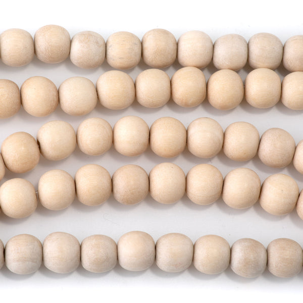 Natural White Wood 10mm Round Bead - 15-16 Inch