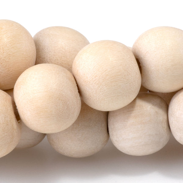 Natural White Wood 10mm Round Bead - 15-16 Inch