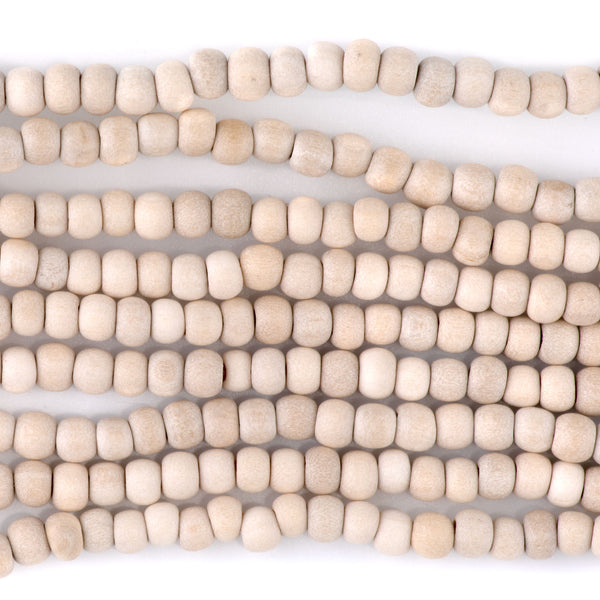 Natural White Wood 4mm Round - 15-16 Inch