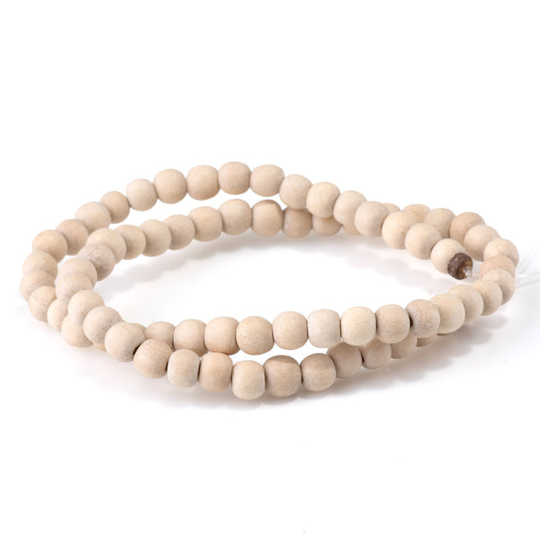 Natural White Wood 6mm Round Bead - 15-16 Inch